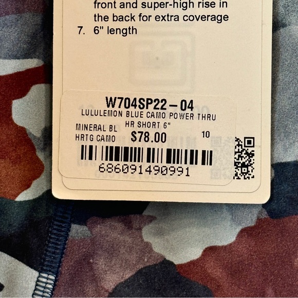 NWT Lululemon Power Thru HR High Rise Short Color Seam in Blue Camo 6” Inseam - Picture 7 of 16